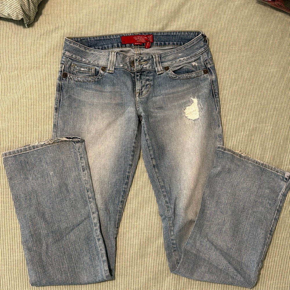 Guess Y2K low rise boot cut distressed denim